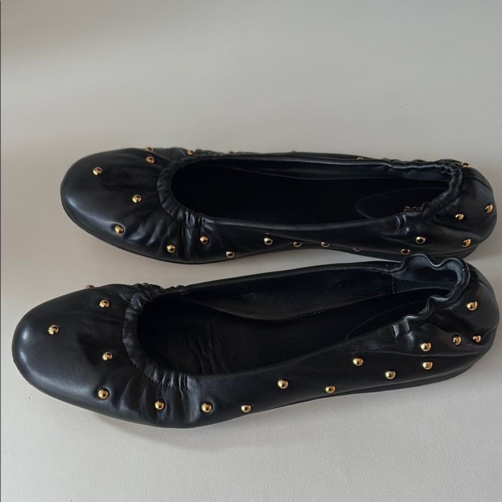 Chloe Black and Gold Studded Eia Ballerina Flats